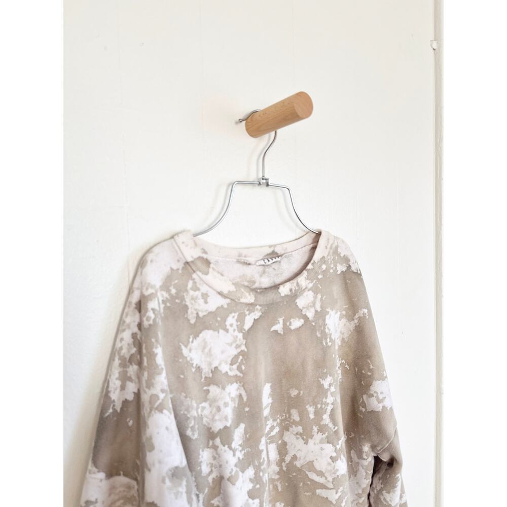 LACAUSA Bleach Tie Dye Cropped Sweatshirt Fleece Raw Hem Balloon Sleeve Large - Picture 3 of 7